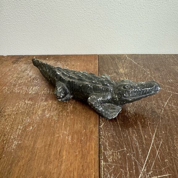 Vintage African Soapstone Carved Alligator Crocodile 6 Inch Long Figurine - Picture 3 of 9